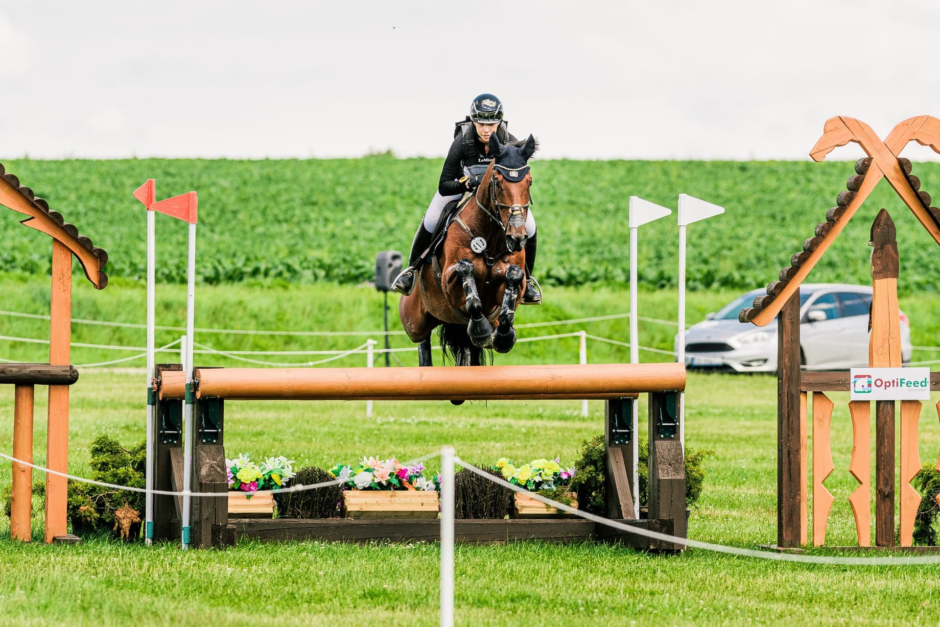 Grace Kay riding over a cross-country log fence